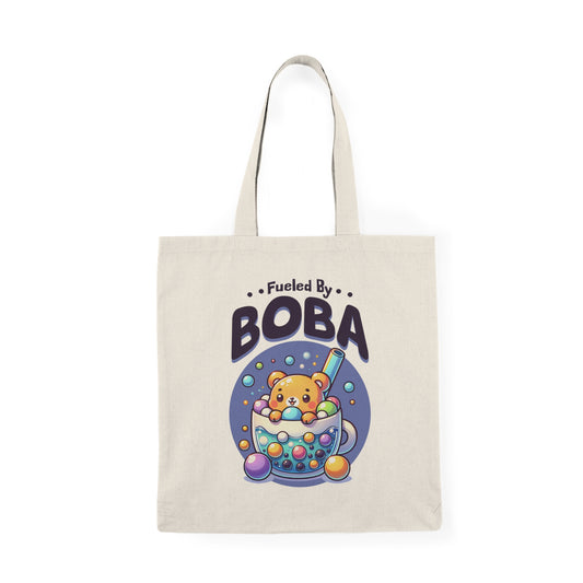 "Fueled By Boba" Cute Natural Tote Bag for Bubble Tea Lovers